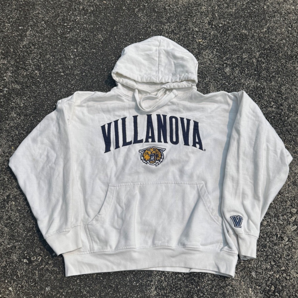 Old Varsity Brand Villanova Wildcats Hoodie White Navy Blue Sweatshirt Mens XL